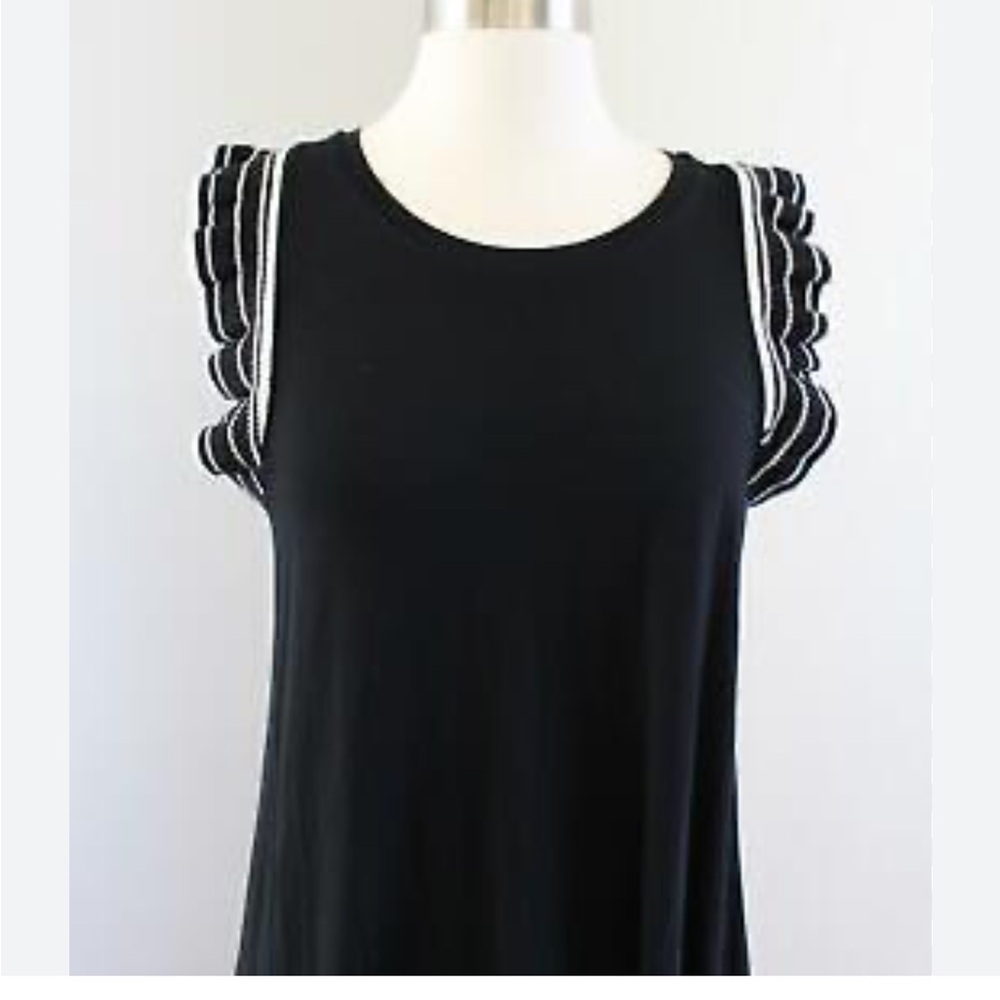 LOFT Black and White Ruffled Tank Top